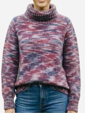 Hand Knit Sweater Gradient Transition Yarn Classic Stockinette Burgundy Mauve XL